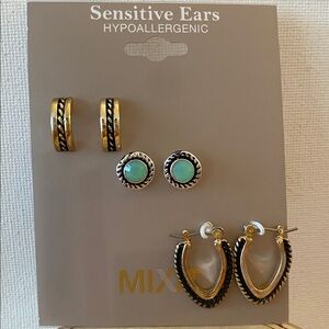 Mixit Gold and Black Earring Trio NWT